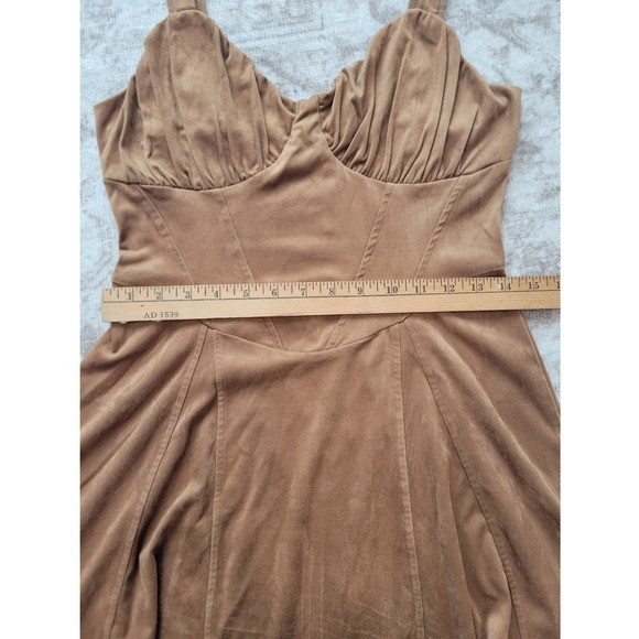 Trixxi Rustic Brown Corset style mini dress faux suede Womens M