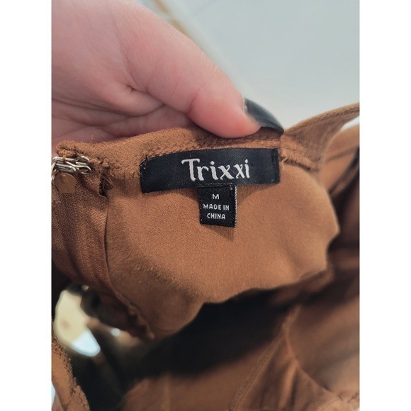 Trixxi Rustic Brown Corset style mini dress faux suede Womens M