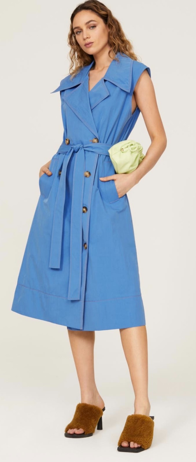 Rejina Pyo Blue Astrid Trench Dress Size 8 Designer MSRP $825 Casual Business Tr