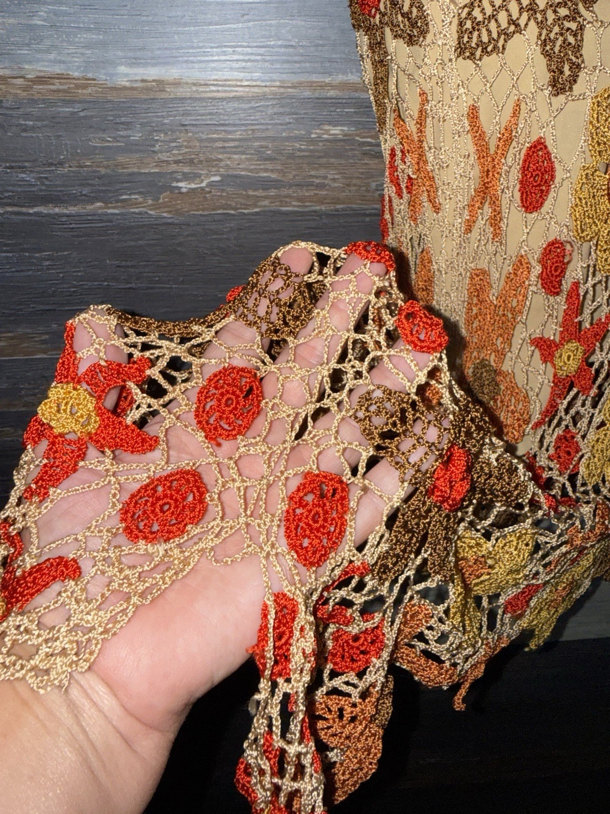 Kroshetta by Papillon Y2K floral crochet dress With Starfish Size Large L Boho