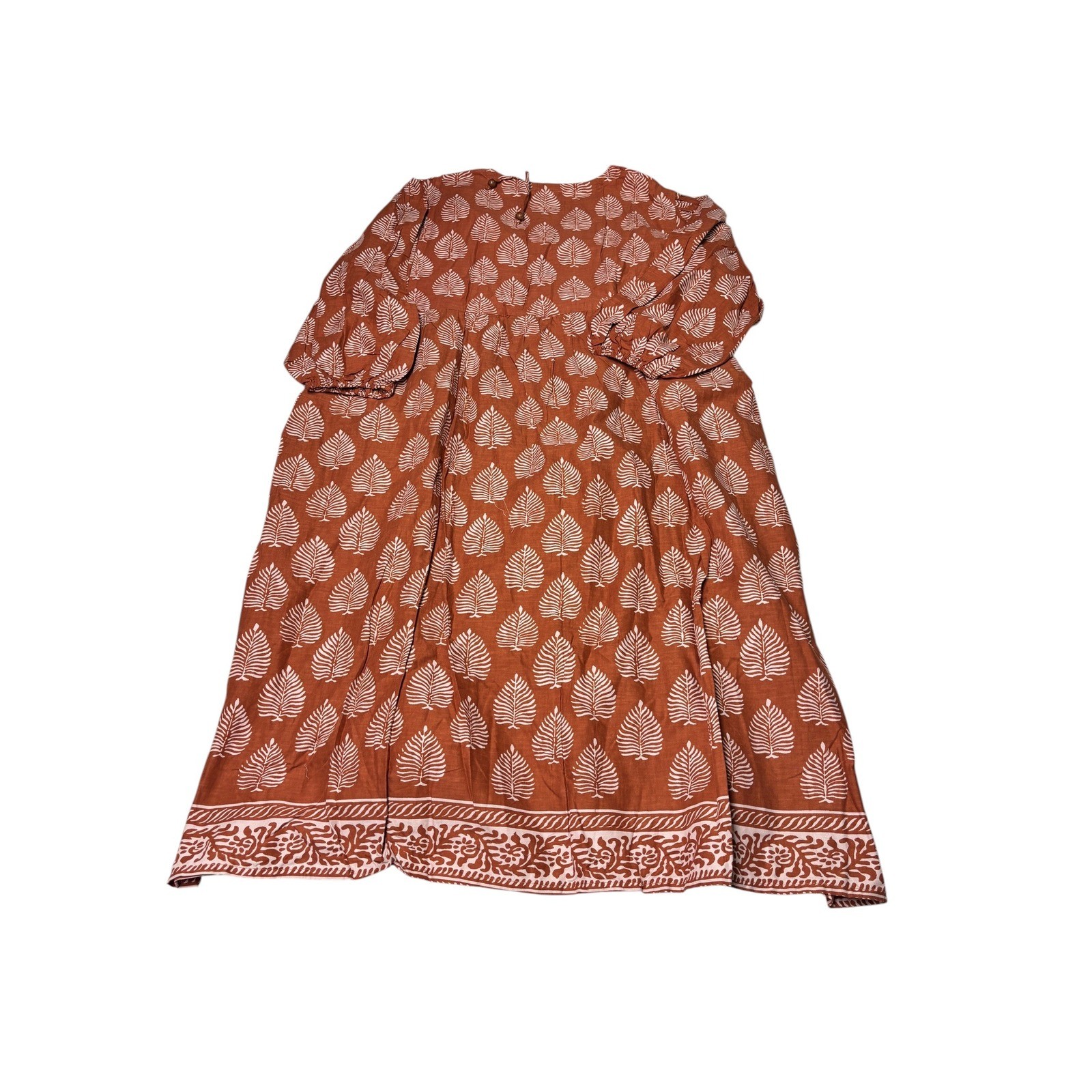 NWT River Goddess Rust Leaf Print Cotton Midi Dress Women L/XL Artisan Australia