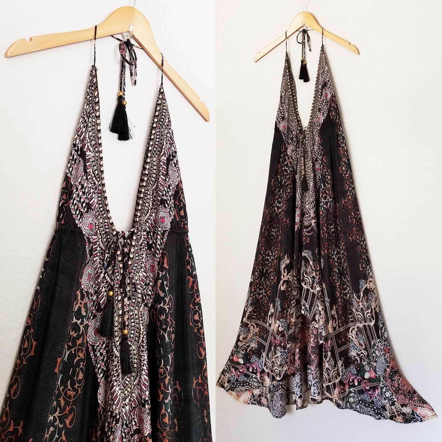 La Moda True Colours Halter 3-Way Maxi Dress Rhinestone Embellished Boho Goddess
