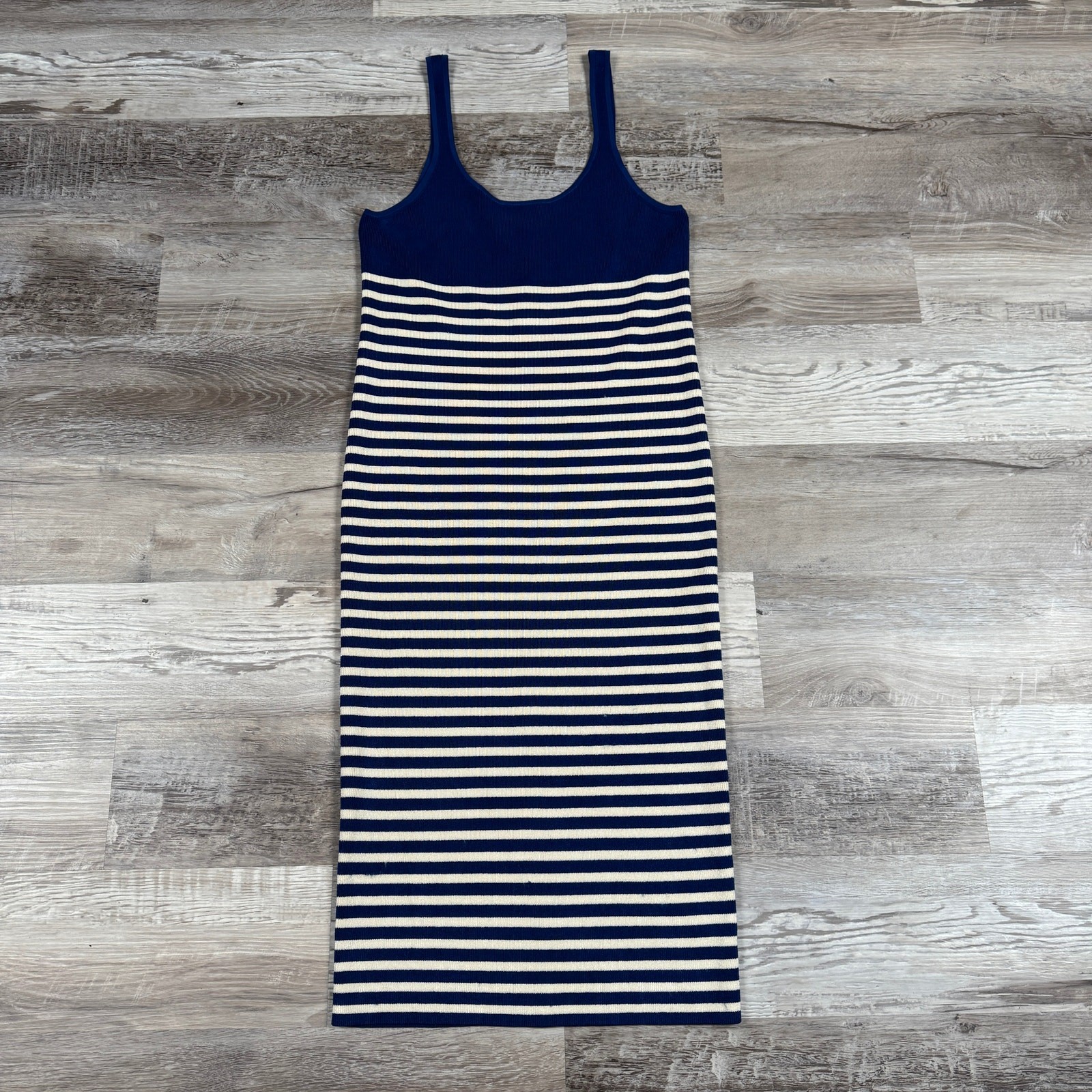 J.Crew NWT Striped Midi Tank Dress Navy Sleeveless L Costal Quiet Luxury Preppy