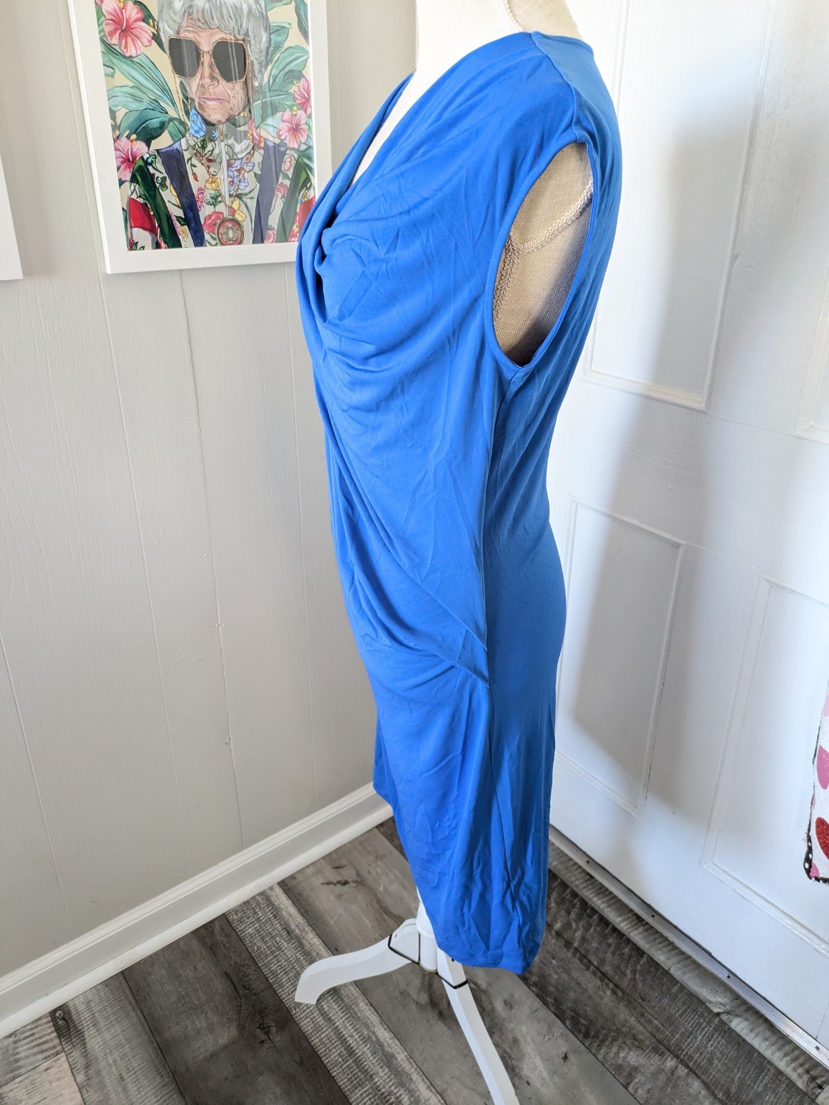 Michael Kors Blue Sleeveless Draped Dress Size Medium Silver Accent
