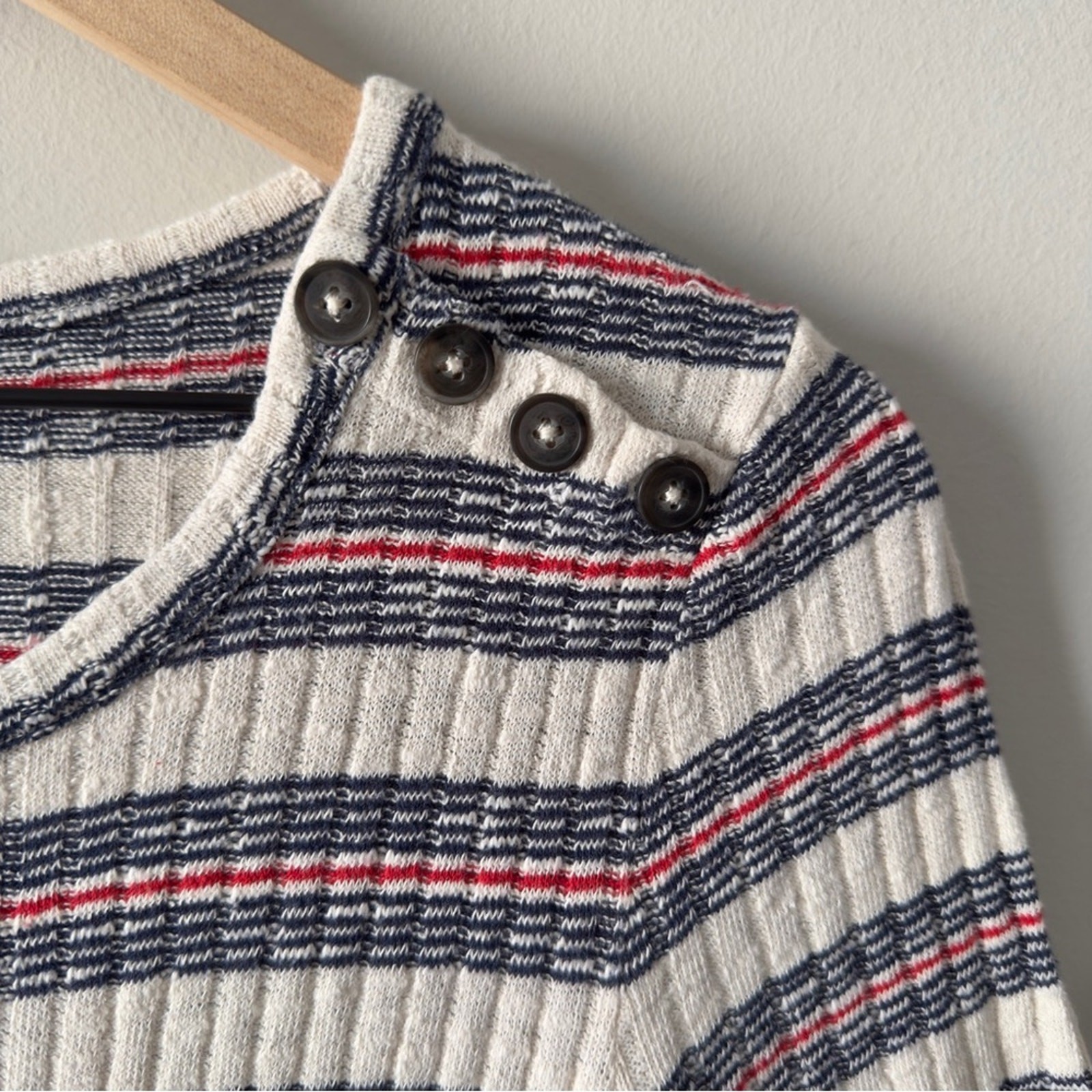 Madewell Ribbed Striped Knit Dress Short Sleeve Bodycon crew neck preppy buttons