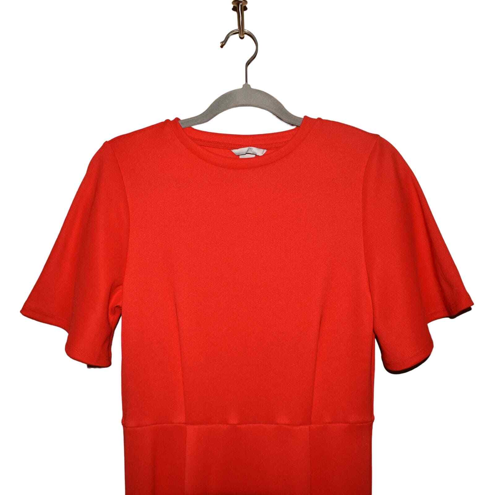 H&M NEW $35 Ribbed Jersey Knit Short Sleeve Midi Fit & Flare Dress Red Small