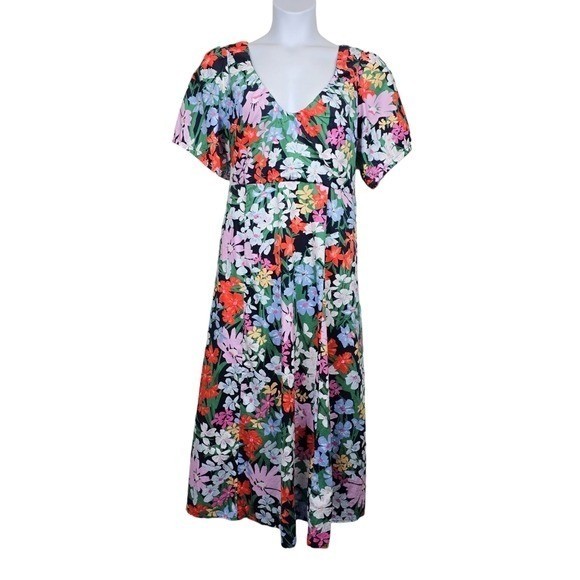Old Navy Womens Puff Sleeve Multicolor Floral Print Midi Dress Size XXL