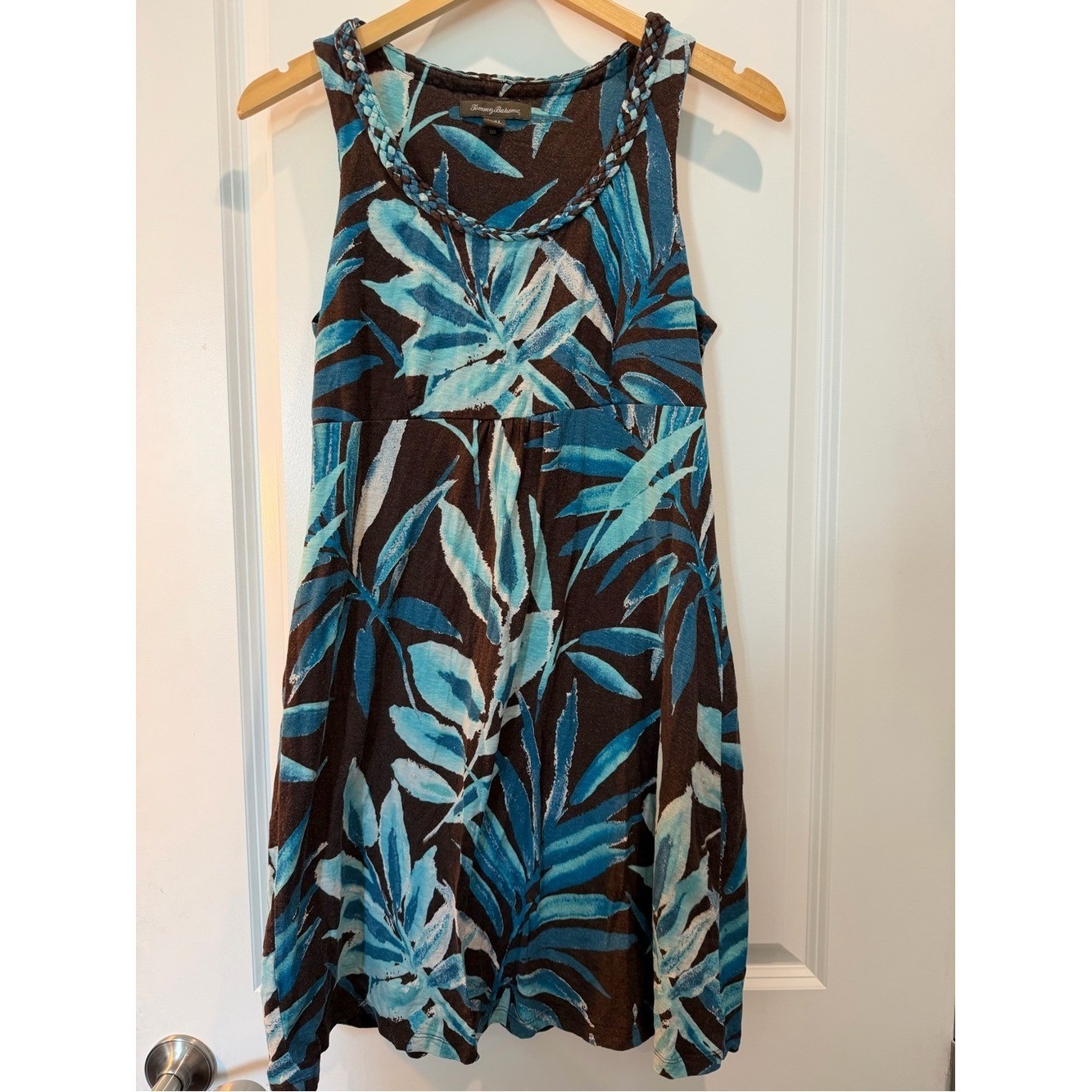 Tommy Bahama Tropical Floral Sleeveless Knit Dress Black Blue Women’s Medium