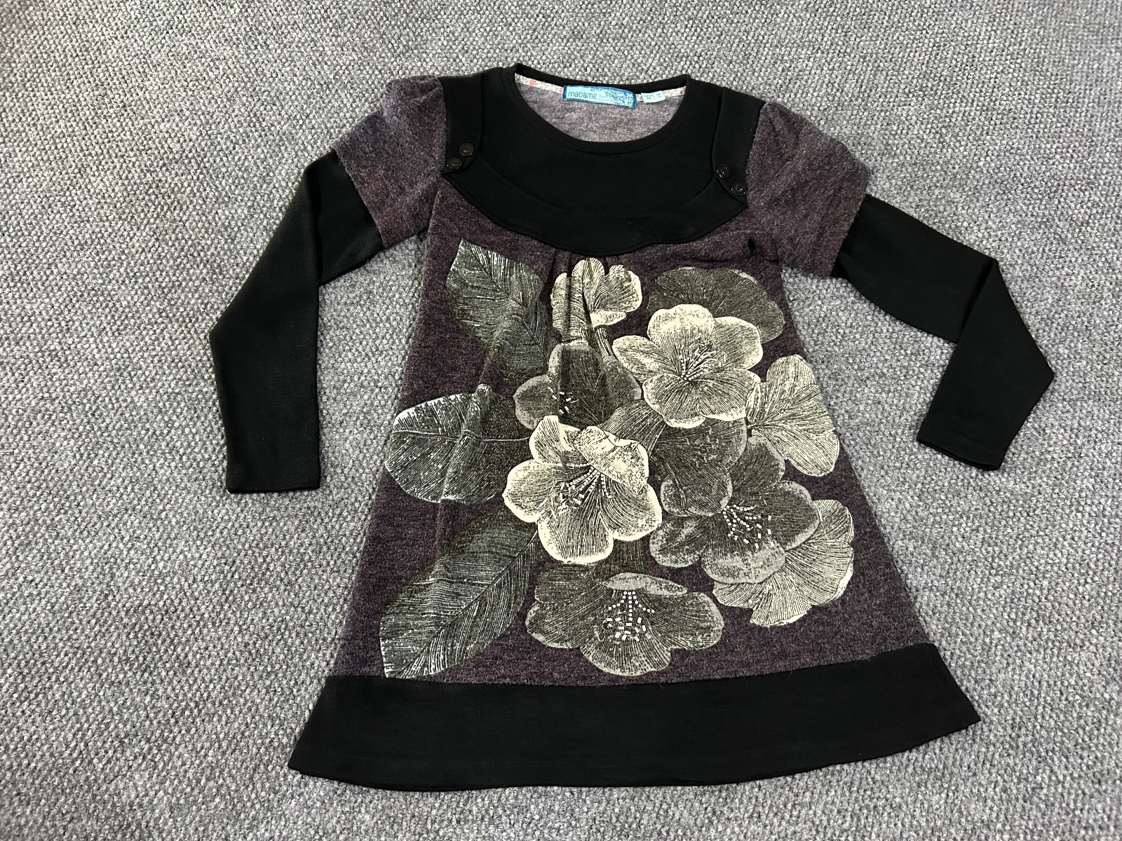 Madame Collection dress womens Medium purple black floral graphic knit stretch