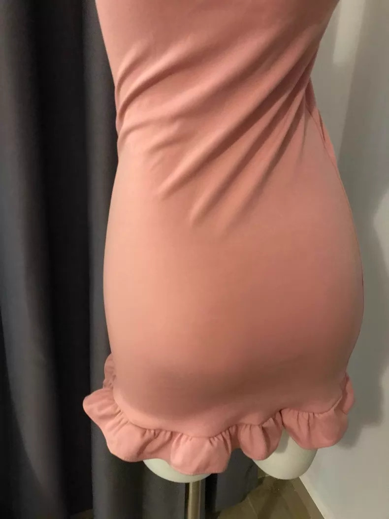 Pink Ruffle-Trimmed Spaghetti-Strap Dress