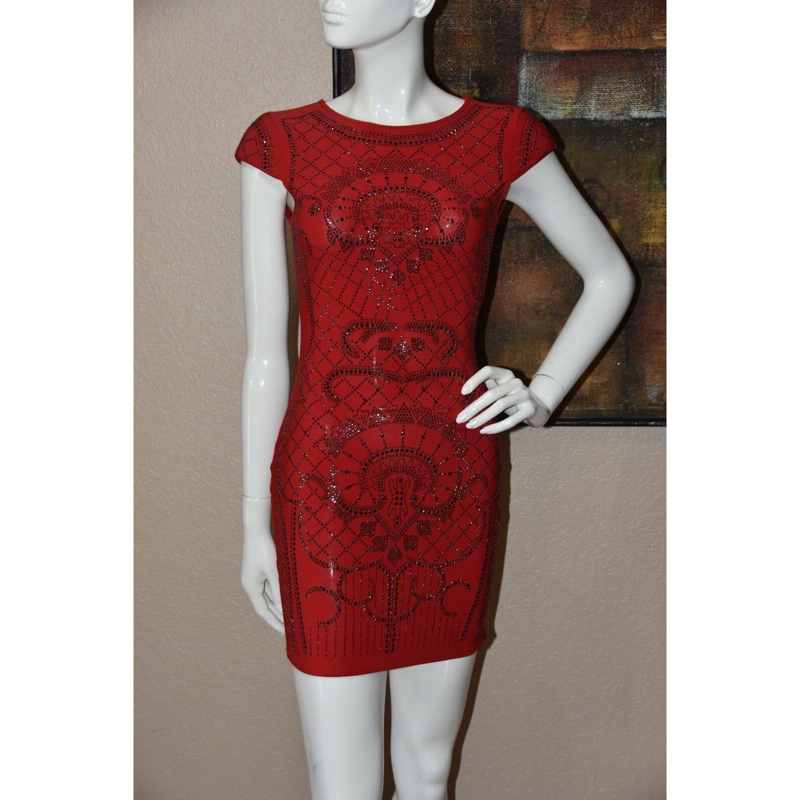 Va Va Voom Embellished Studded Bodycon Mini Night Out Dress Size M