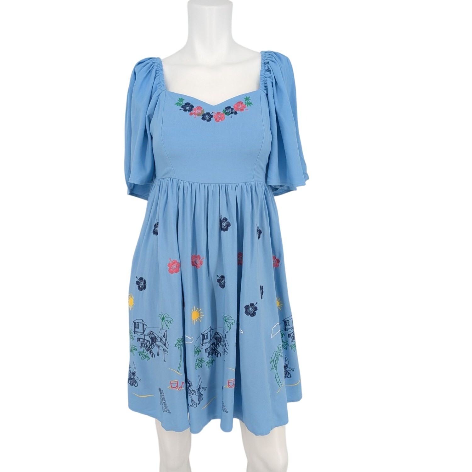 Disney Lilo & Stitch Babydoll Dress Smocked Cottage Y2K Floral Whimsical Small