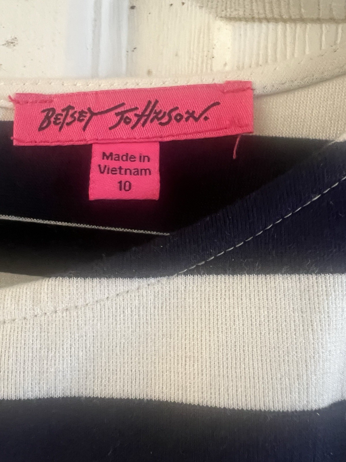 Betsey Johnson Navy/White Striped Fit & Flare Knee Boat Neck Knit Dress 10