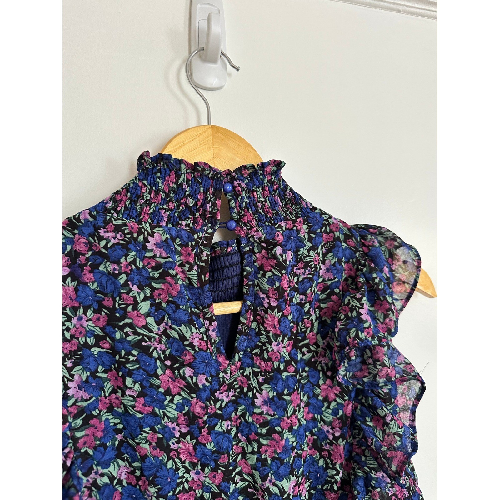 Lulus Evalina Blue Floral Midi Dress Smocked Ruffle Garden Wedding Guest Large