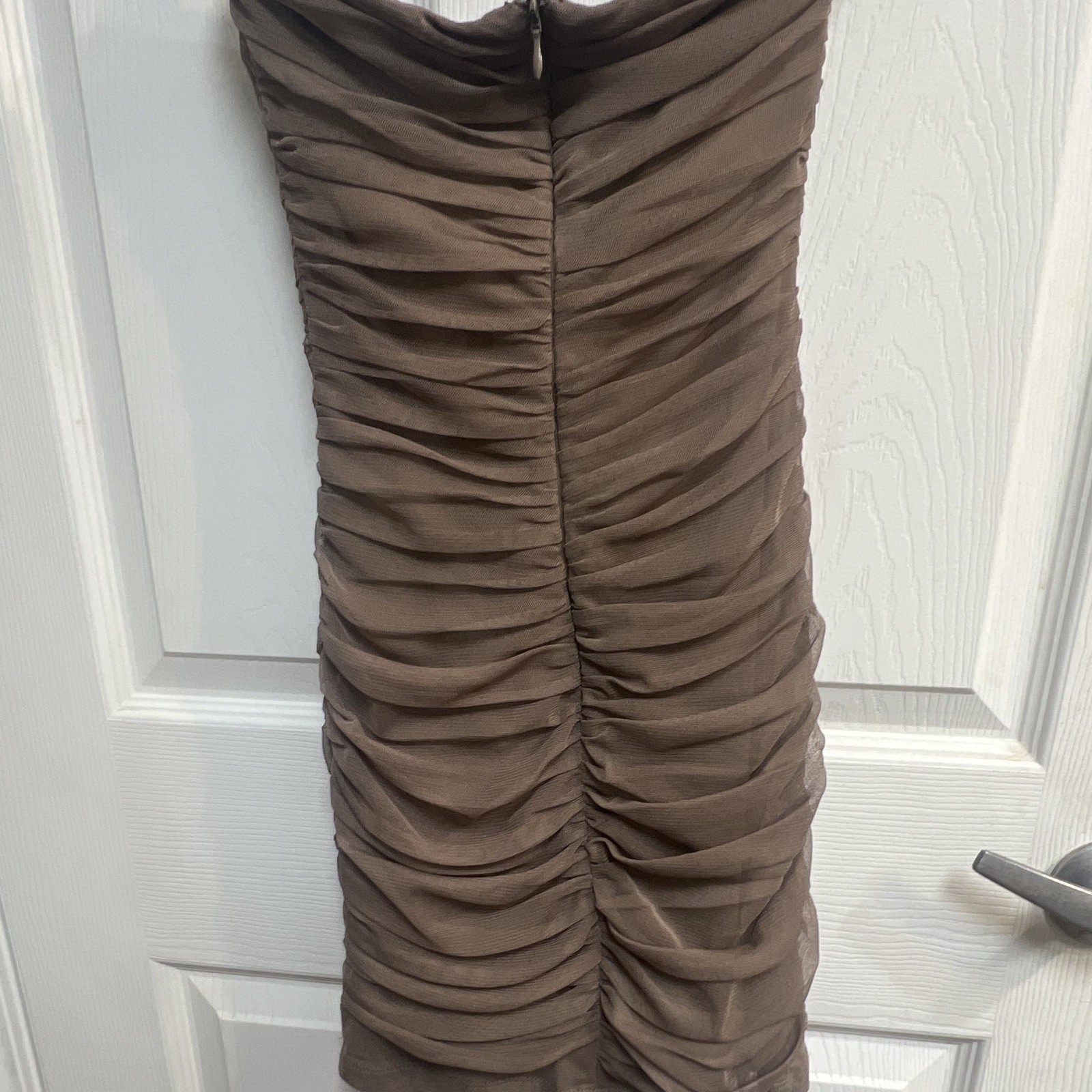 Forever 21 Women’s Brown Strapless Ruched Mini Dress Mesh Rhinestone Sz S/P