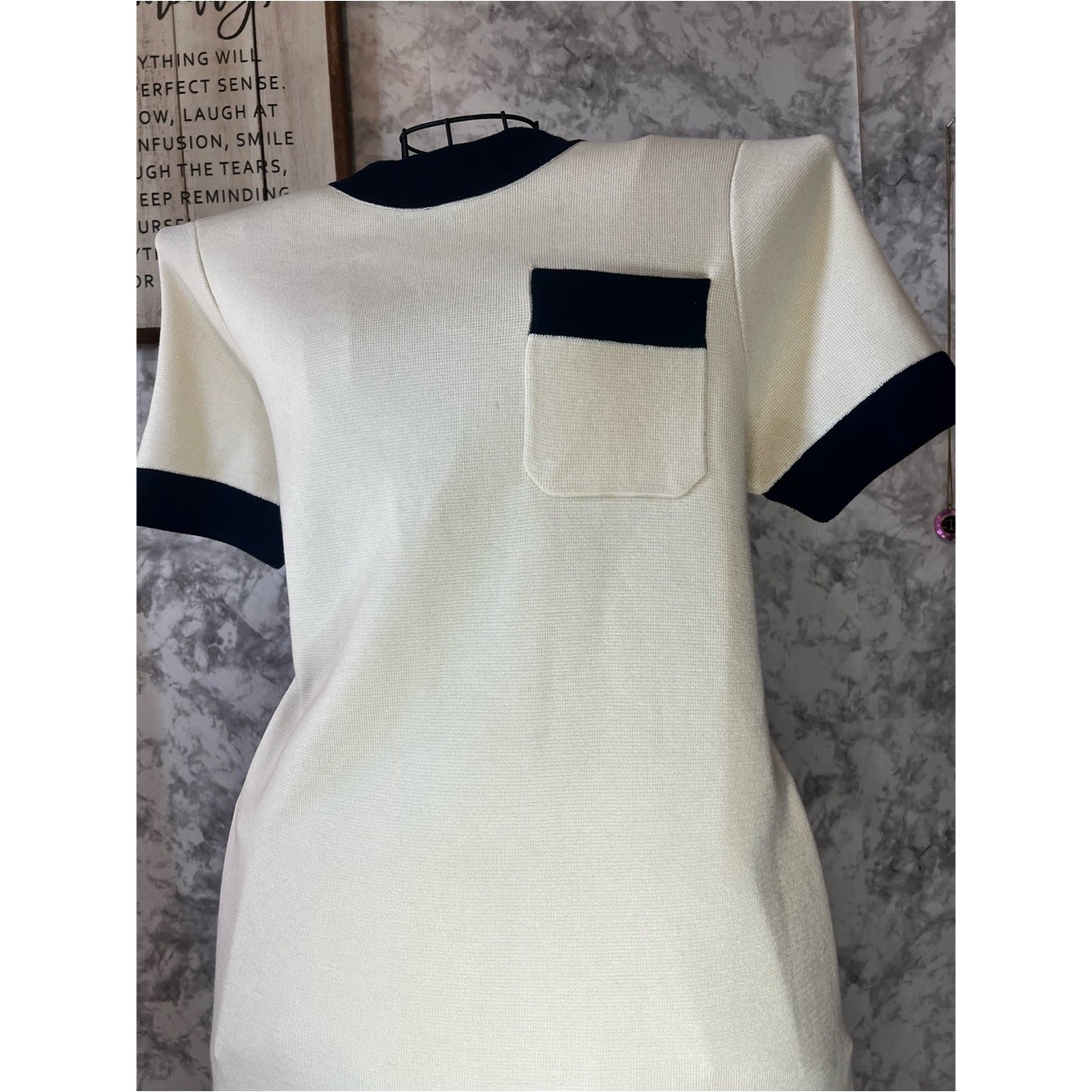 Tuckernuck Ivory Navy Contrast Knit Mini Shift Dress Wool Blend Size L
