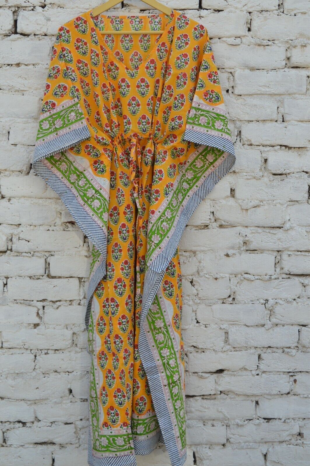Hand Block 100%Cotton Floral Long Kaftan Dress 100% TARRIF FREE✅0% CHARGE KF-114