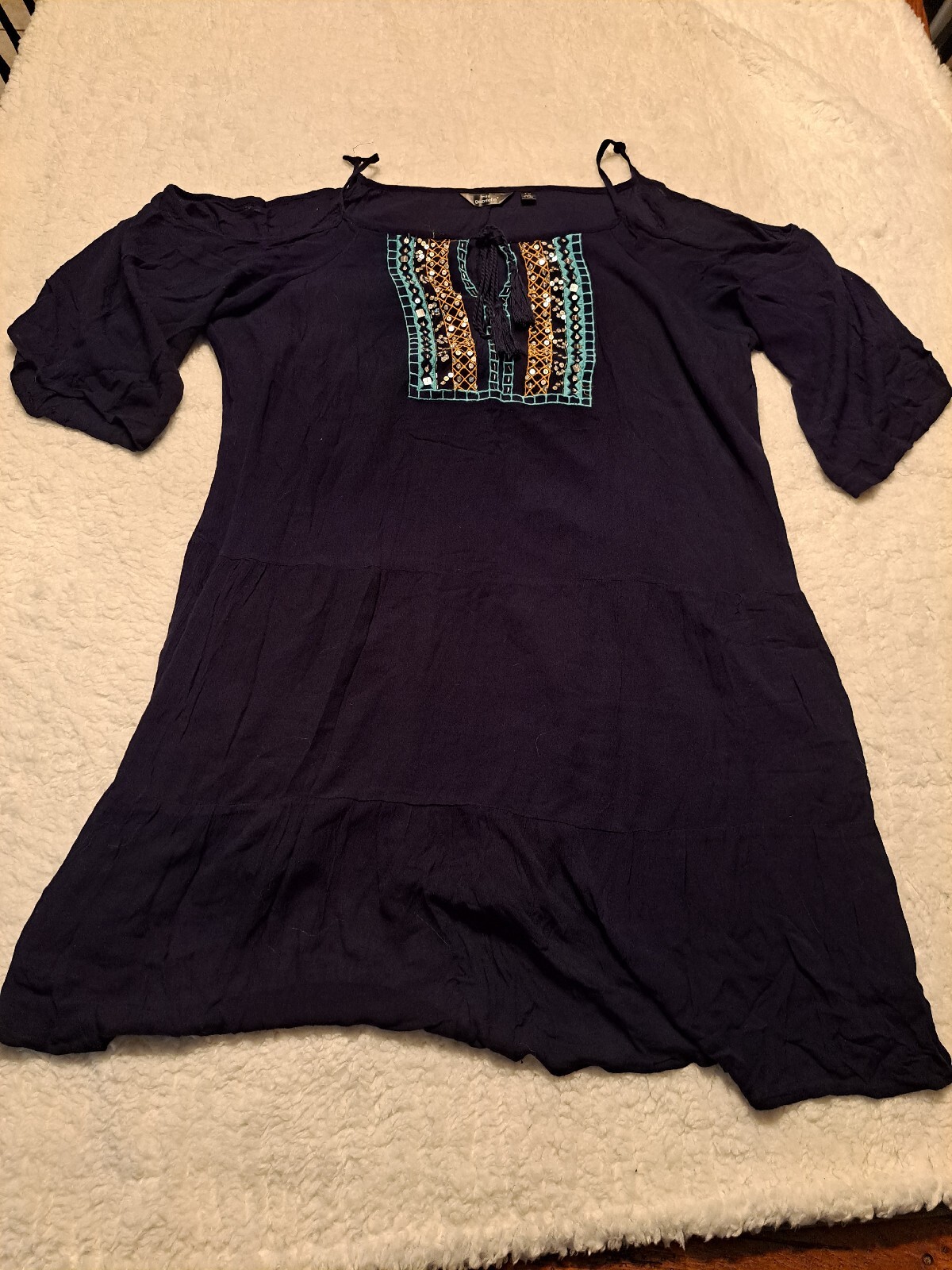 Miles Gabrielle Midi Dress Womens 1X Blue Spaghetti Strap Open Shoulders