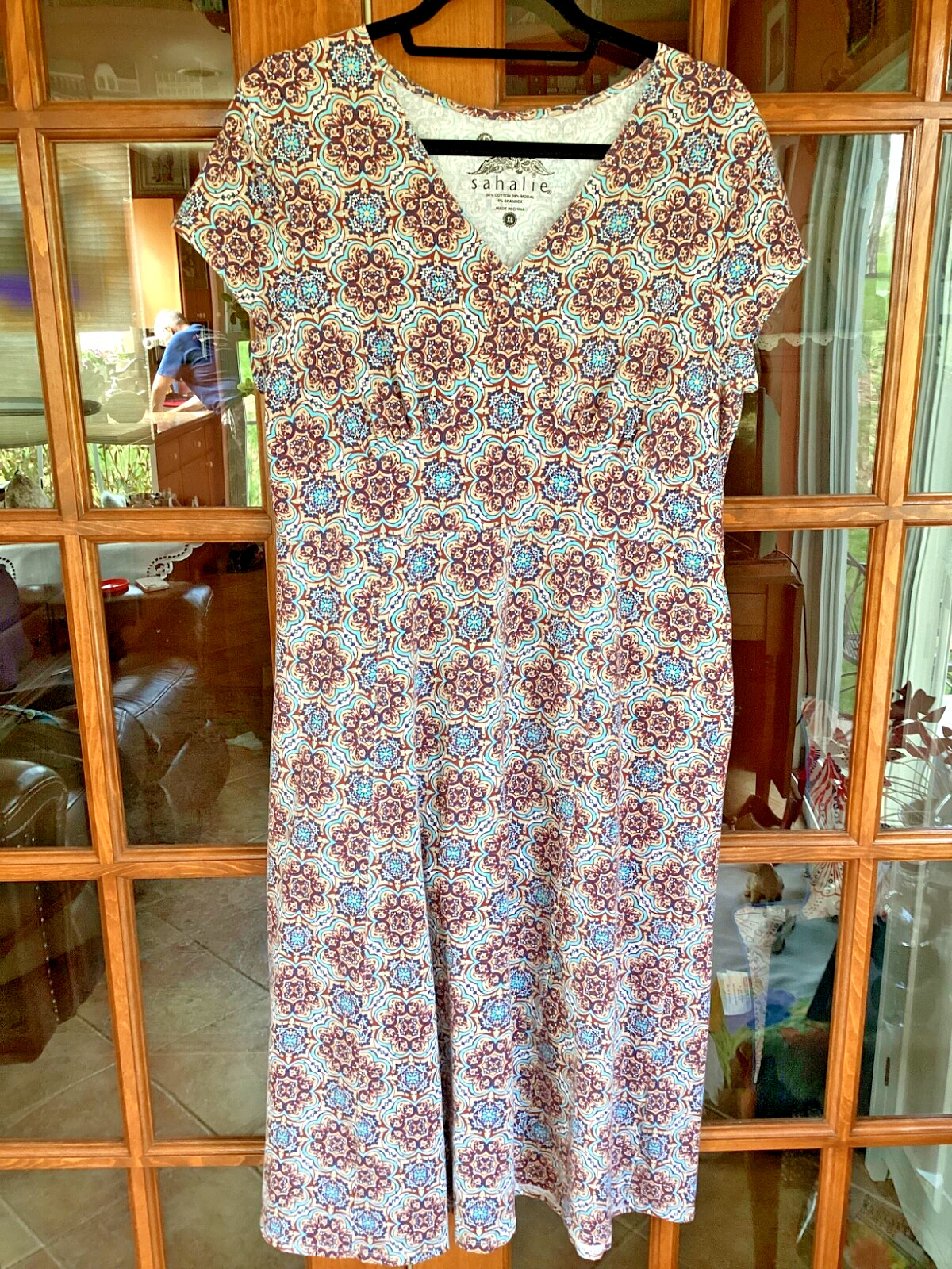 Women’s Shalie Dress XL V Neck Cap Sleeve Cotton/Modal Navy, Turquoise, Red