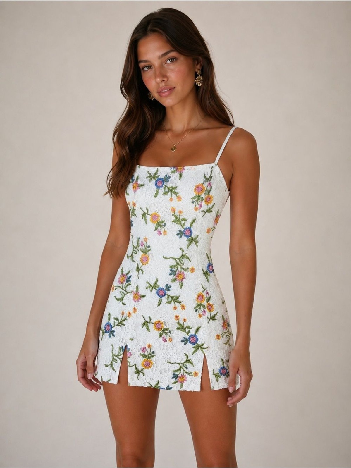 Forever 21 White Floral Embroidered Lace Mini Dress Size M Coquette Garden Party