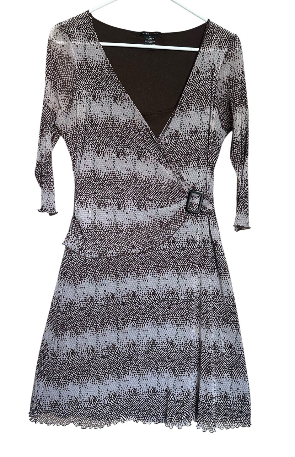 BCBGMAXAZRIA Snake Skin Print Sheath Dress Size Medium Brown Green Stretch Lined
