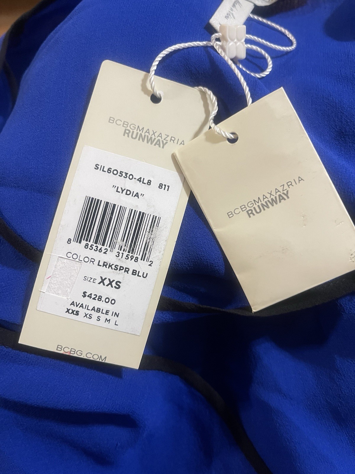 NWT $428 BCBGMAXAZRIA RUNWAY LYDIA LARKSPUR BLUE DRESS Layered Sheer sz XXS Sz 0