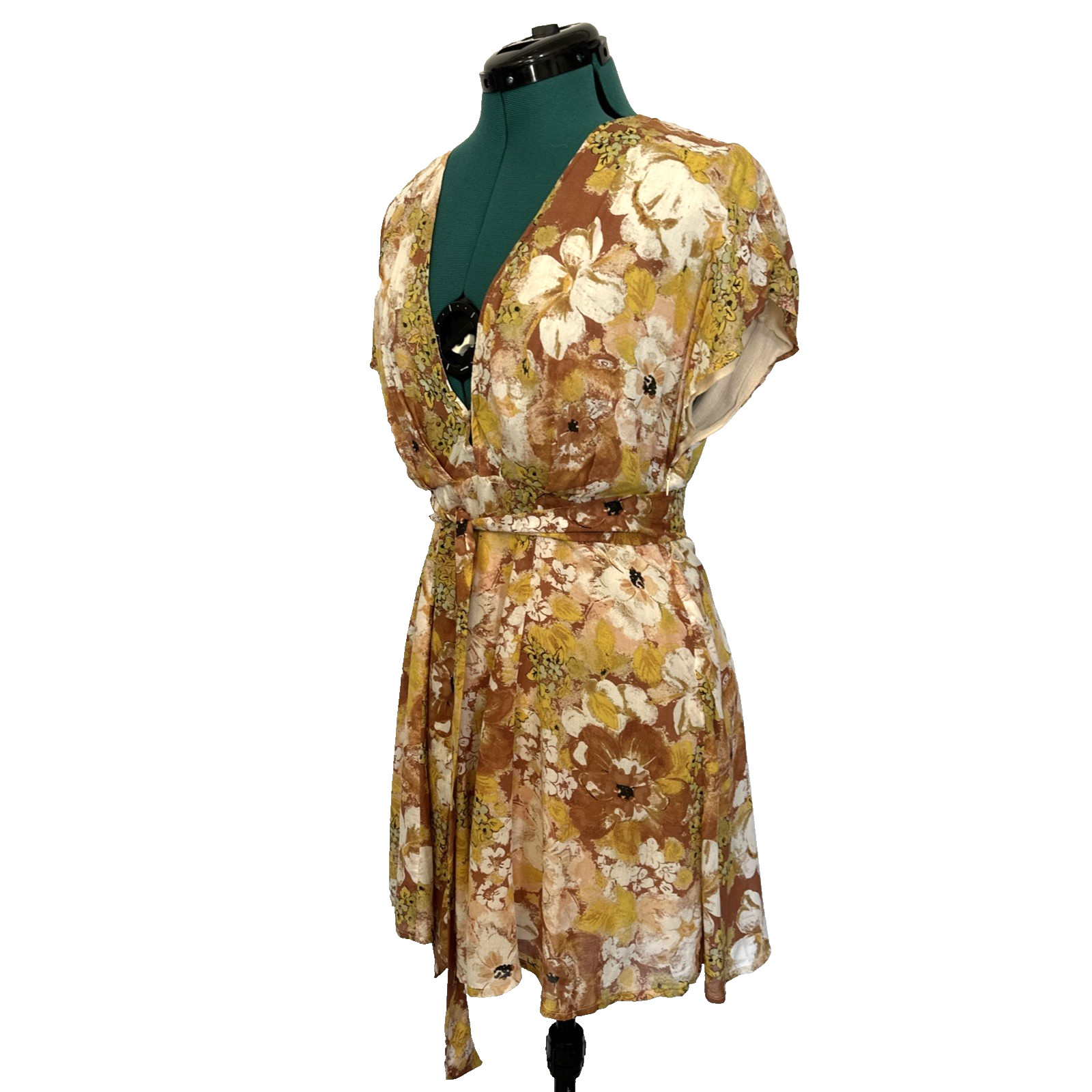 Free People Freddy Cocoa Floral Printed Short Sleeve Mini Dress Size Small