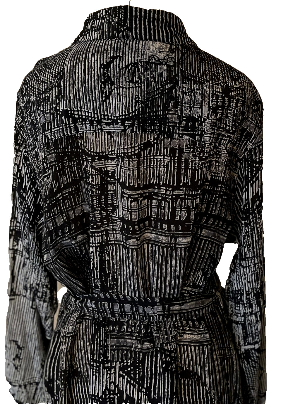 TOLANI Alice Abstract Print Button-Up Collar Pocket Belt Shirt Dress M Coal