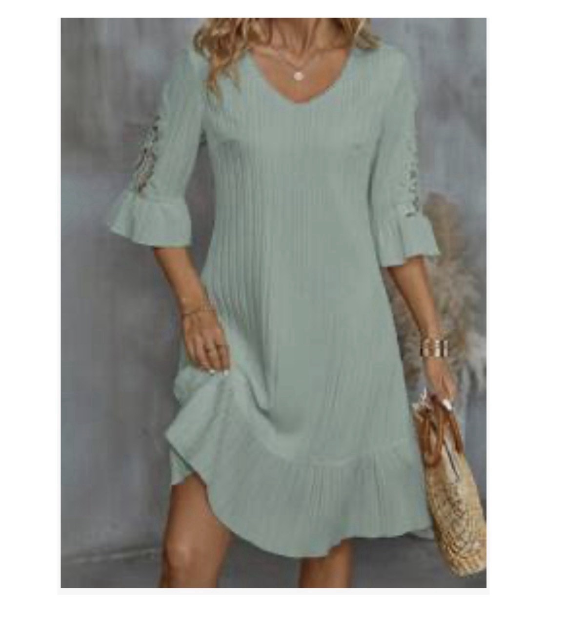Never Worn Sage Green Dress With Ruffle, Size S, Shien