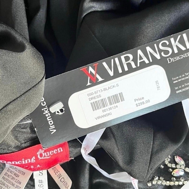 NWT Viranski Dancing Queen Black Beaded Strapless Sweetheart Peplum Mermaid Gown