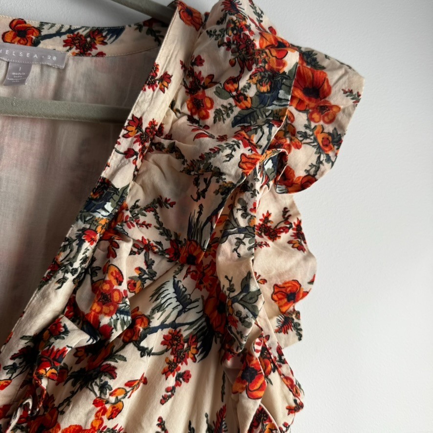 NWOT Chelsea28 Floral Print Ruffle Sleeve Organic Cotton Blend Dress – L