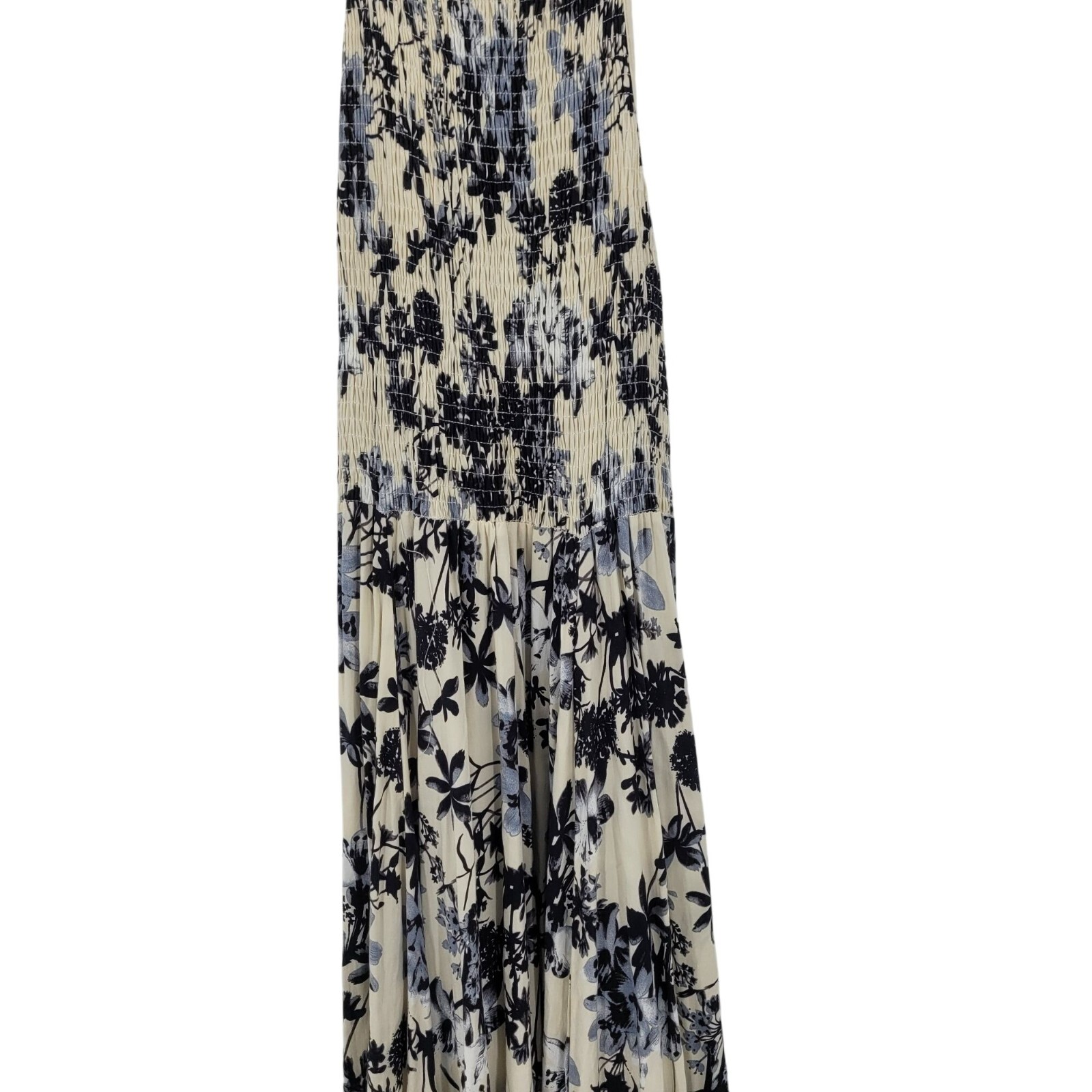 Lira Floral Cami Smocked Racerback Midi Dress Sz S Navy White Strappy Beach Boho