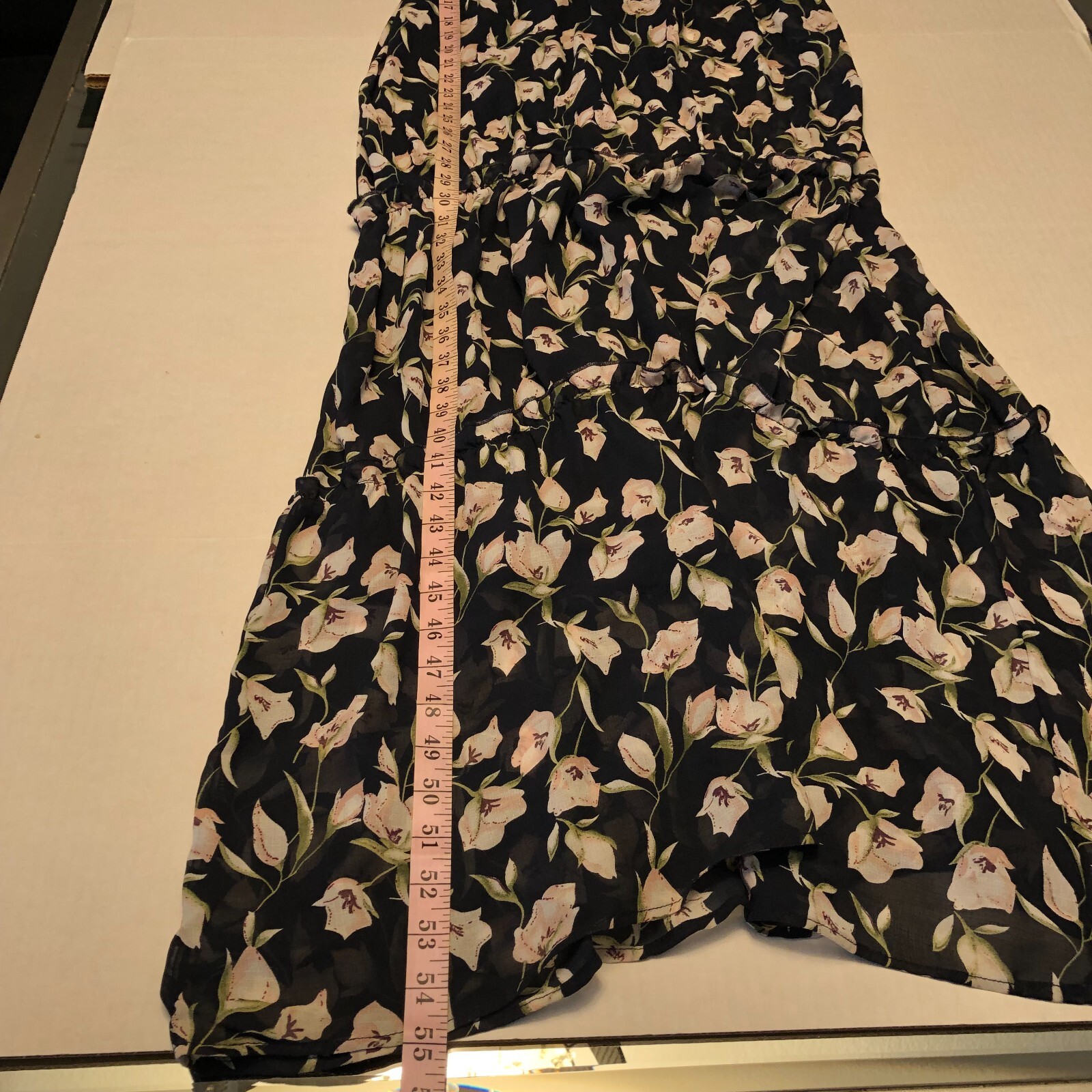 Vila Vimerle Women Black Floral Midi Dress Size 36 = S = 6 Ruffle Long Sleeve