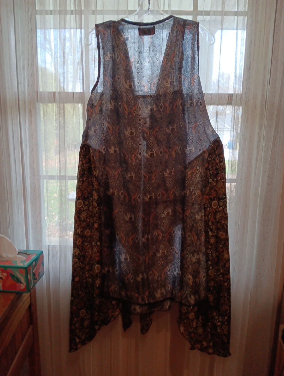 Multicolor Silky Dress Layered Light-Weight Handkerchief Midi Boho Party Size L
