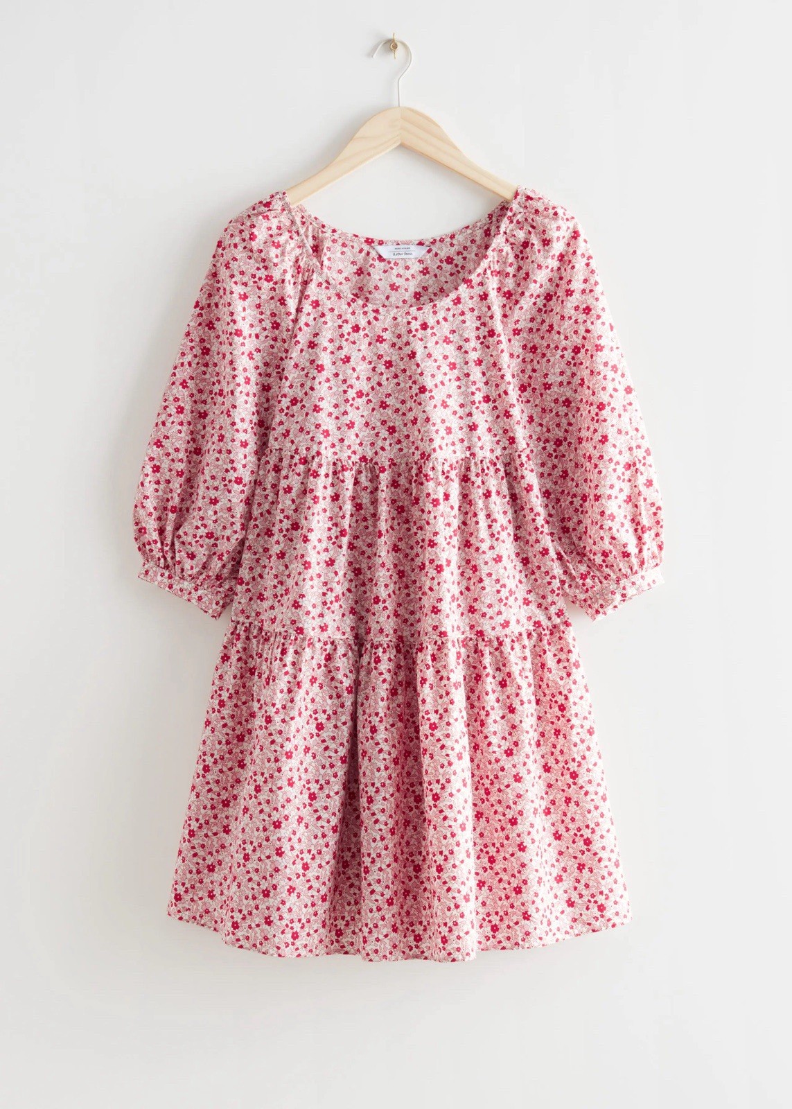 NWT & Other Stories Paris Atelier Floral Tiered Smock Mini Dress Red Babydoll M