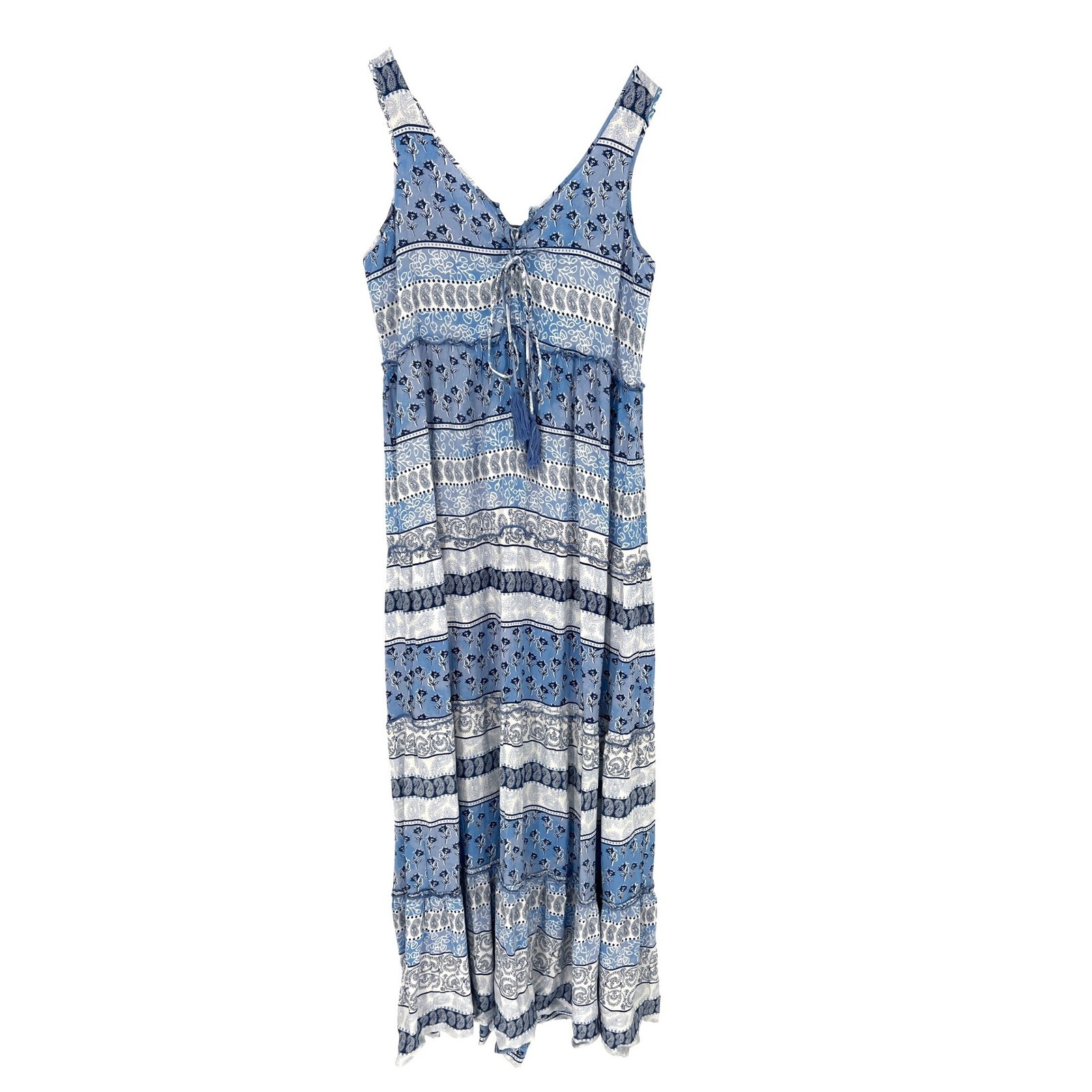 Beachlunchlounge Blue Paisley Maxi Dress Small Sleeveless Boho Coastal Cowgirl
