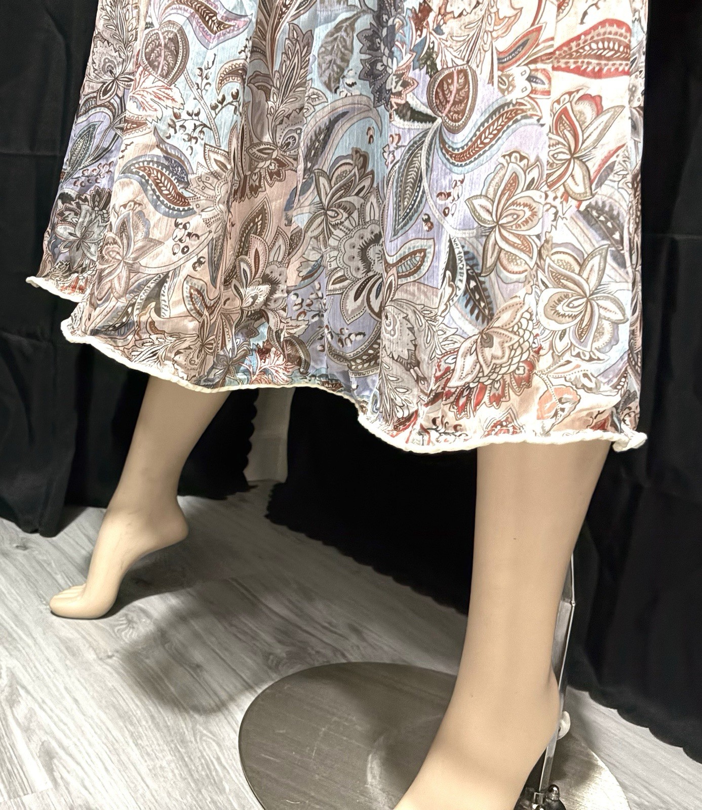 UNKNOWN JACOBEAN PRINT GEORGETTE W/SLIP IVORY, COPPER + MULTI, MAXI DRESS SMALL