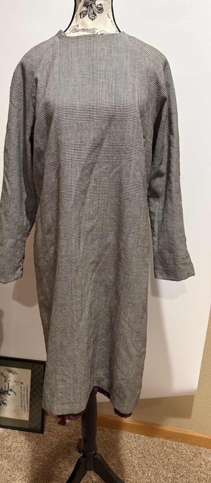 Harve Benard by Holtzman Black Plaid Long Shift Dress Size Large Ukraine Vintage
