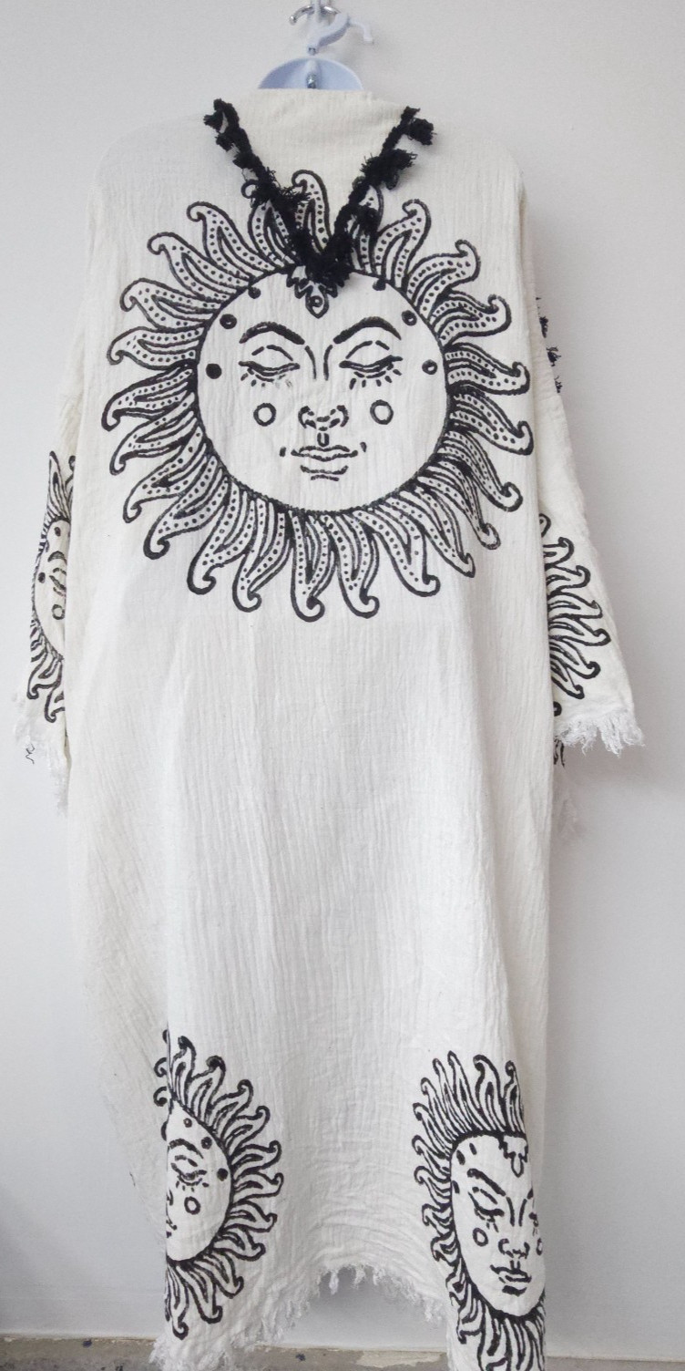 Turkishmoon Shaman Kaftan One Size Celestial Open Fringe Festival Boho Beach