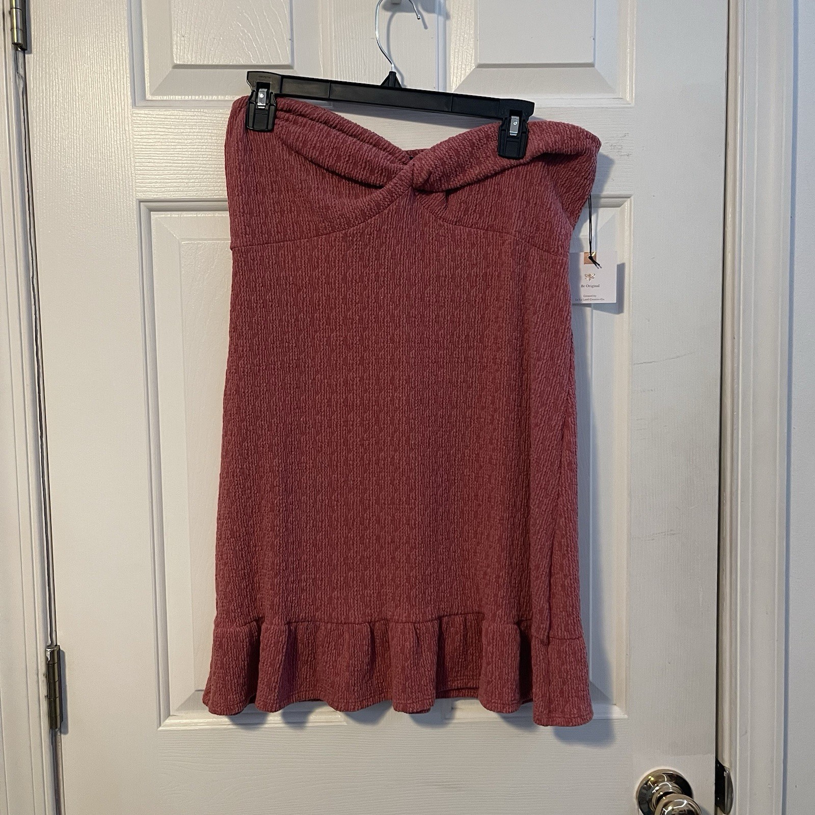 Originality Women’s XL Dusty Rose Strapless Tube Mini Dress Ruffle Hem NWT