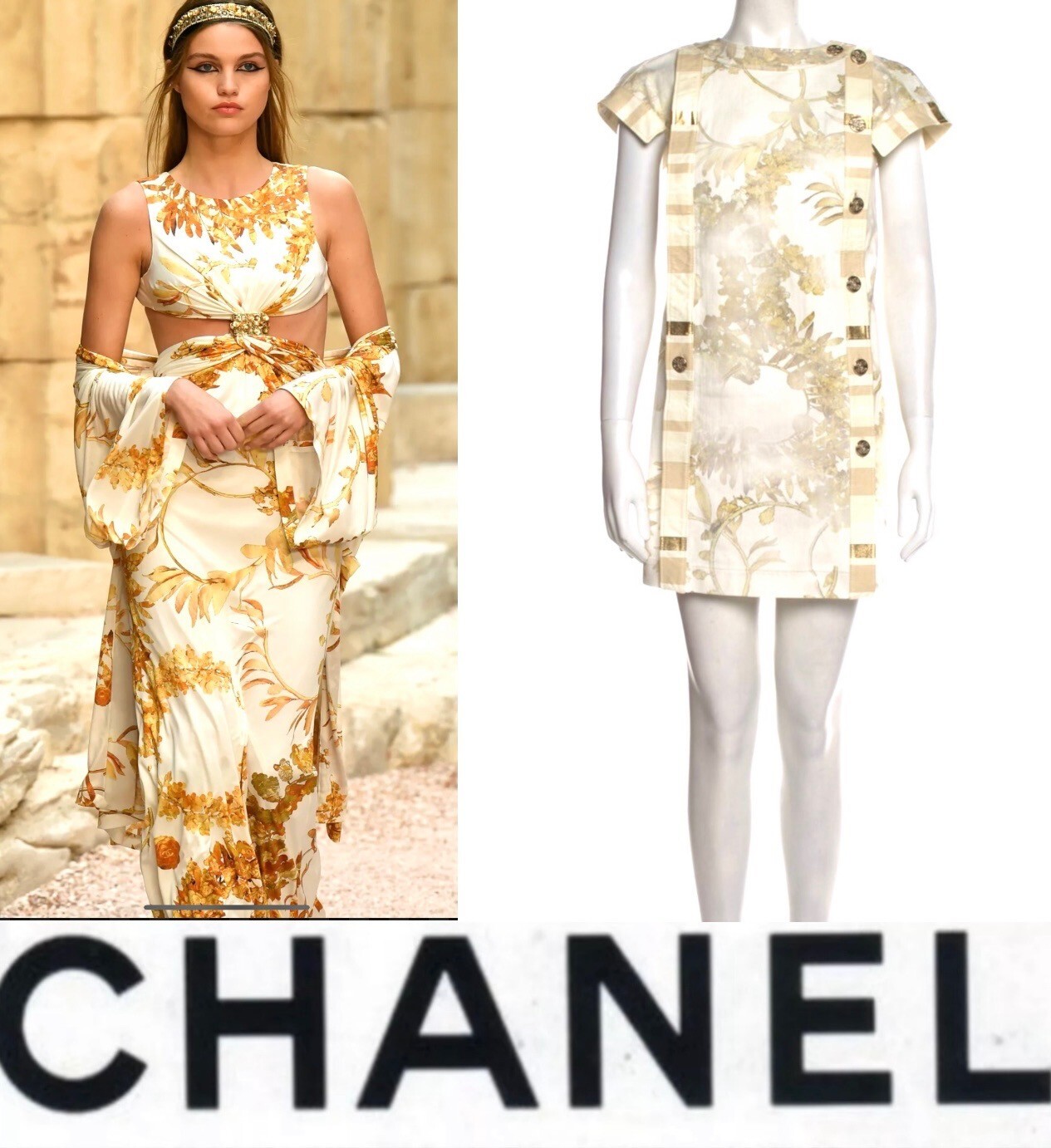 New Chanel 2018 Greece White Denim Gold Leather Mini Dress 34 36 2 4 Logo 18c S