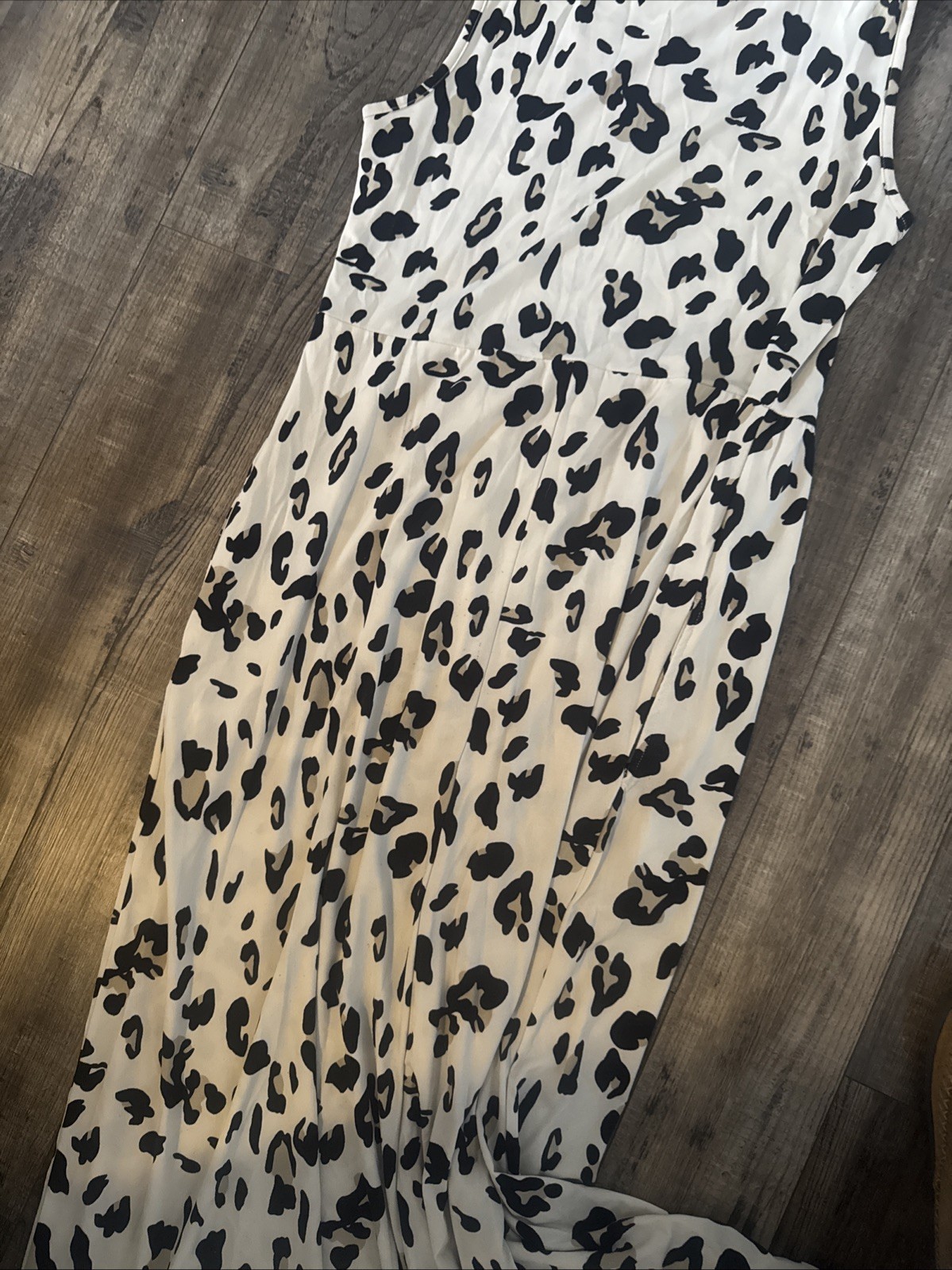 Tickled Teal Maxi Leopard Print Dress Sleeveless XL Tan Blk Trendy Soft Knit