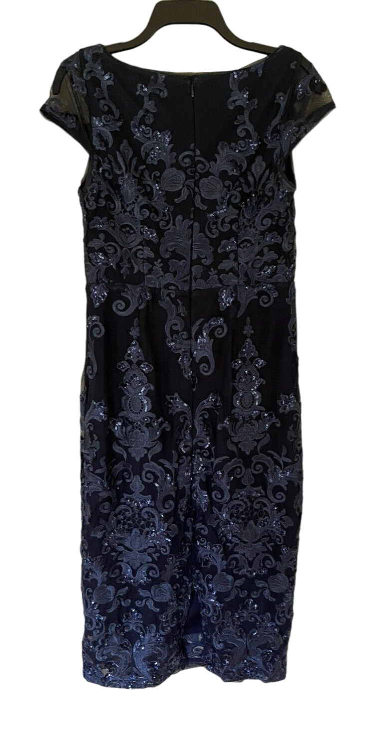 Marina Women’s Formal Cocktail Dress Blue Sequin Embroidered Knee Length Sz 8