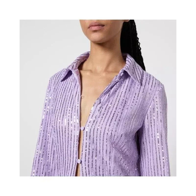 Stine Goya Lavender Purple Sonja Sequin Button-Up Midi Shirtdress Small $465