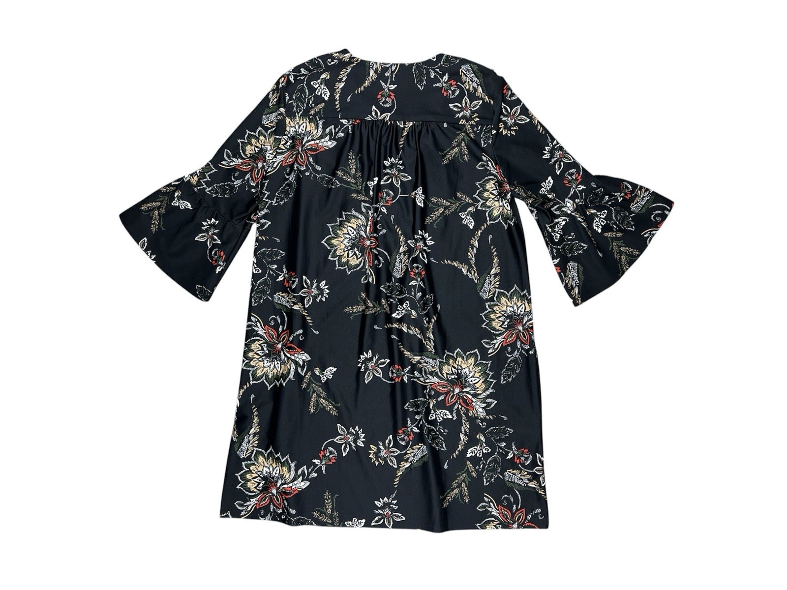 Jude Connally Shift Dress V-Neck 3/4 Bell Sleeve Floral Black Multicolor S