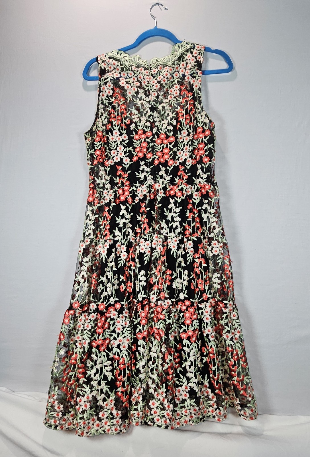 Anthropologie HD in Paris Embroidered Emilia Dress Floral Mesh Midi US 12