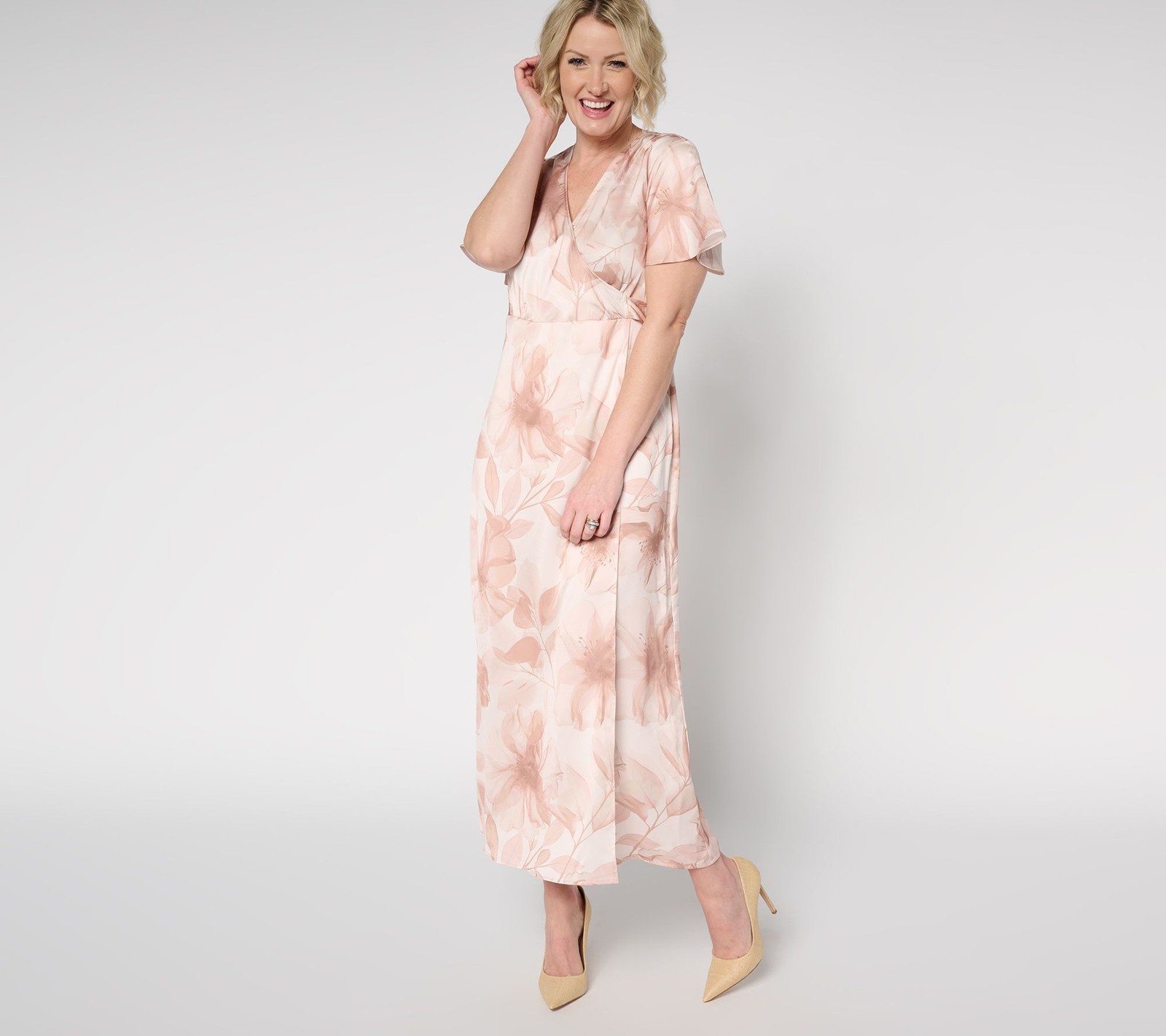 Me by Jennie Garth Women’s Dress Sz XL Camellia Printed Faux Wrap Pink A685444