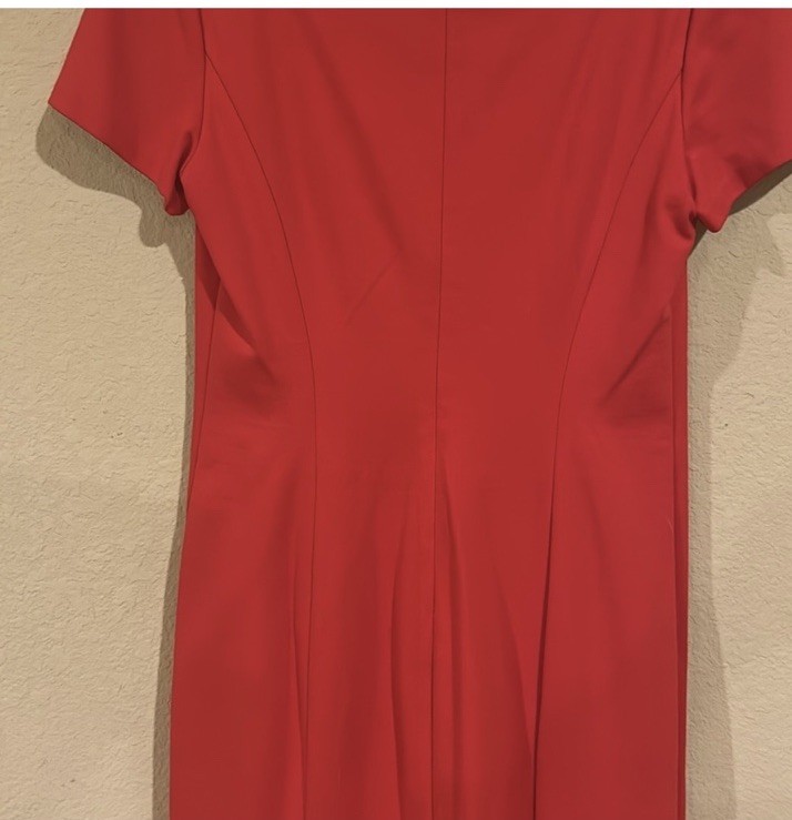 Talbots Red Solid Scalloped Neck Short Sleeve Sheath Midi Dress Size 4