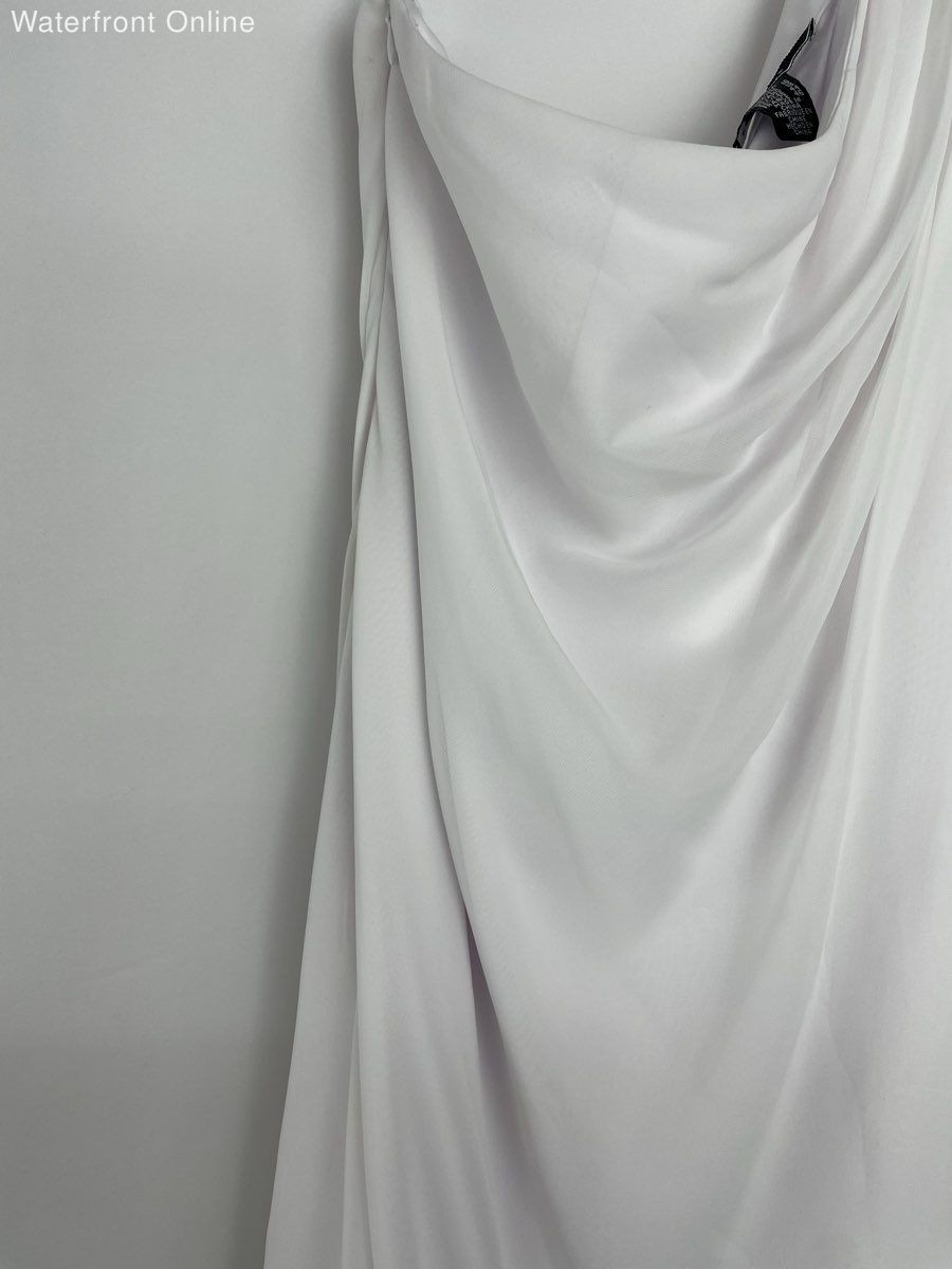 JS Boutique White Sequin One Shoulder Dress Sheer Flowy NWT Size 16