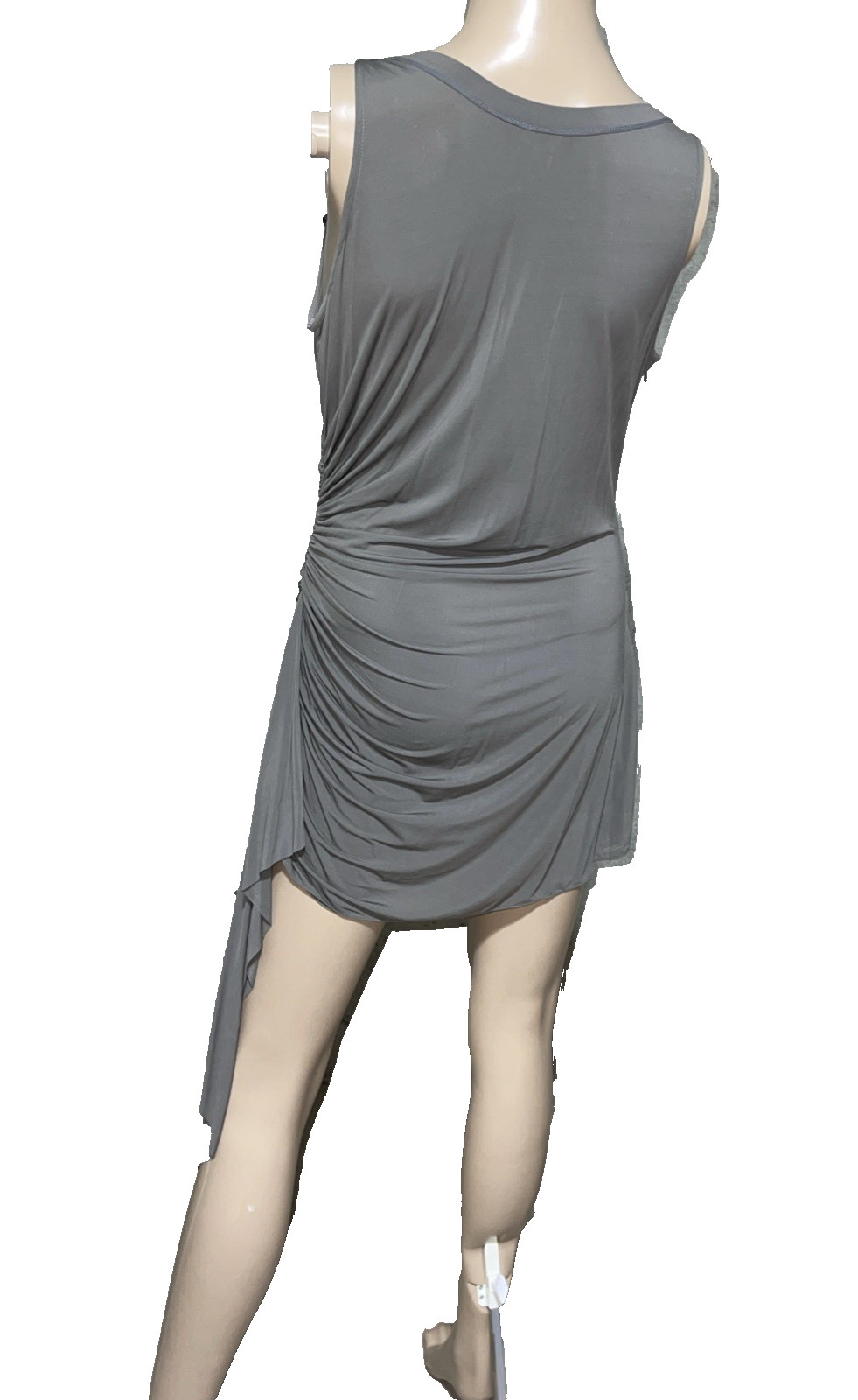 Vera Wang Runway Bead Embroidered Ruched Gray Draped Cocktail Dress EU 42 US 6 8